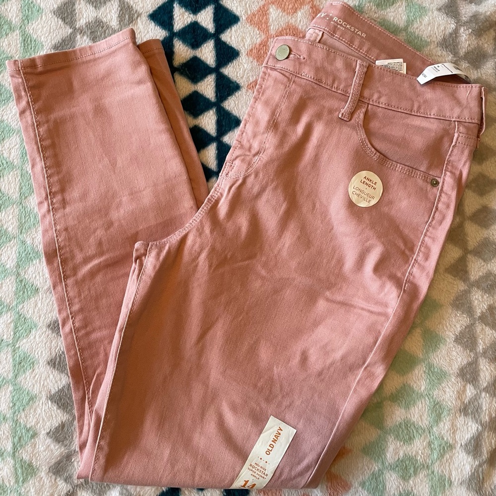Old Navy Rockstar mid rise super skinny ankle size 14 rose pink NWT